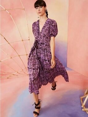 Ulla Johnson Kemala Wrap Purple V-Neck Midi Dress Size 8